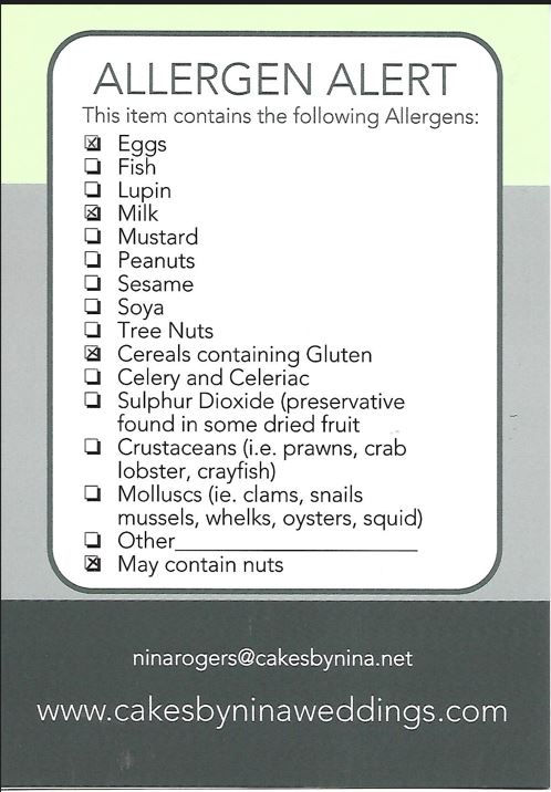 Allergens | Cakes by Nina Weddings | Camberley